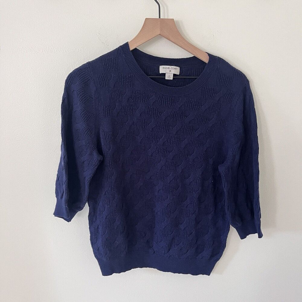 RACHEL COMEY Navy Pullover Sweater Cotton Wool Mix 3/4 Sleeve Medium